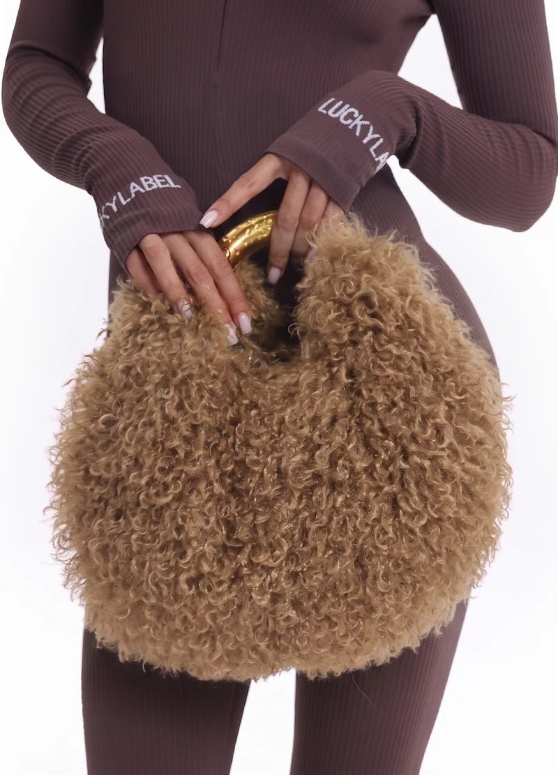 Fuzzy Faux Lambswool Fur Distressed Metallic Bag – MMA1102 - Beauty Exchange Beauty Supply