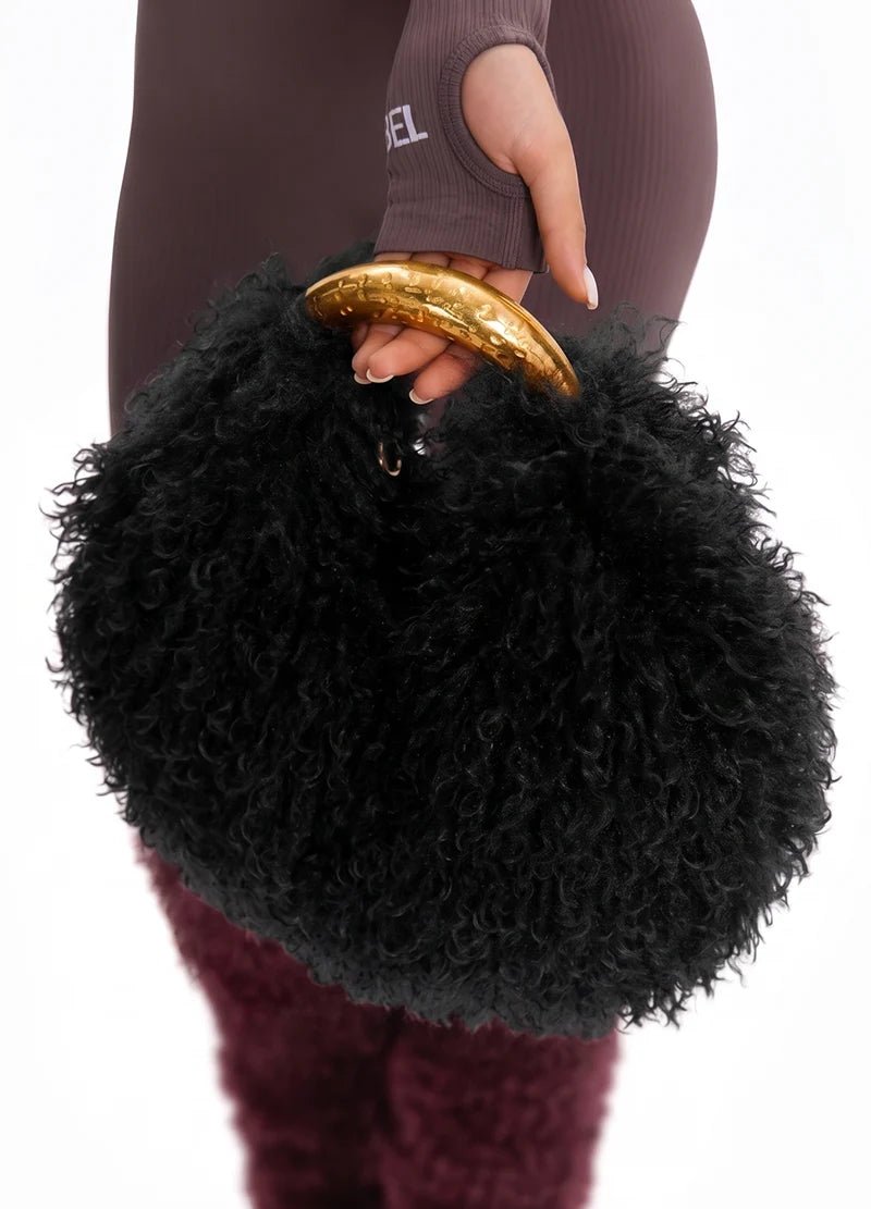 Fuzzy Faux Lambswool Fur Distressed Metallic Bag – MMA1102 - Beauty Exchange Beauty Supply