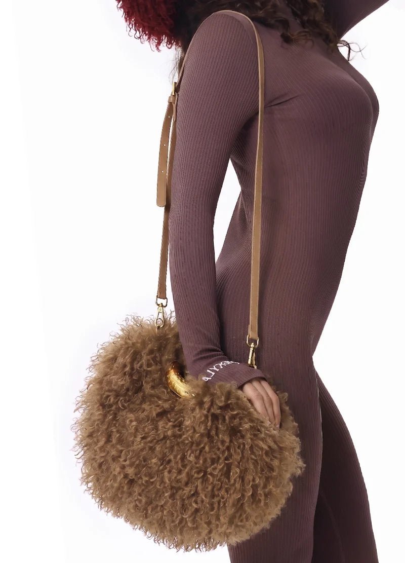 Fuzzy Faux Lambswool Fur Distressed Metallic Bag – MMA1102 - Beauty Exchange Beauty Supply