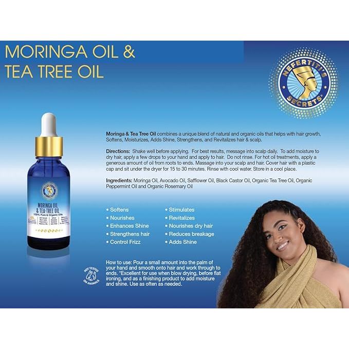 Nefertiti’s Secrets Natural Moringa and Tea Tree Oil - Hair, Scalp, and Skin
