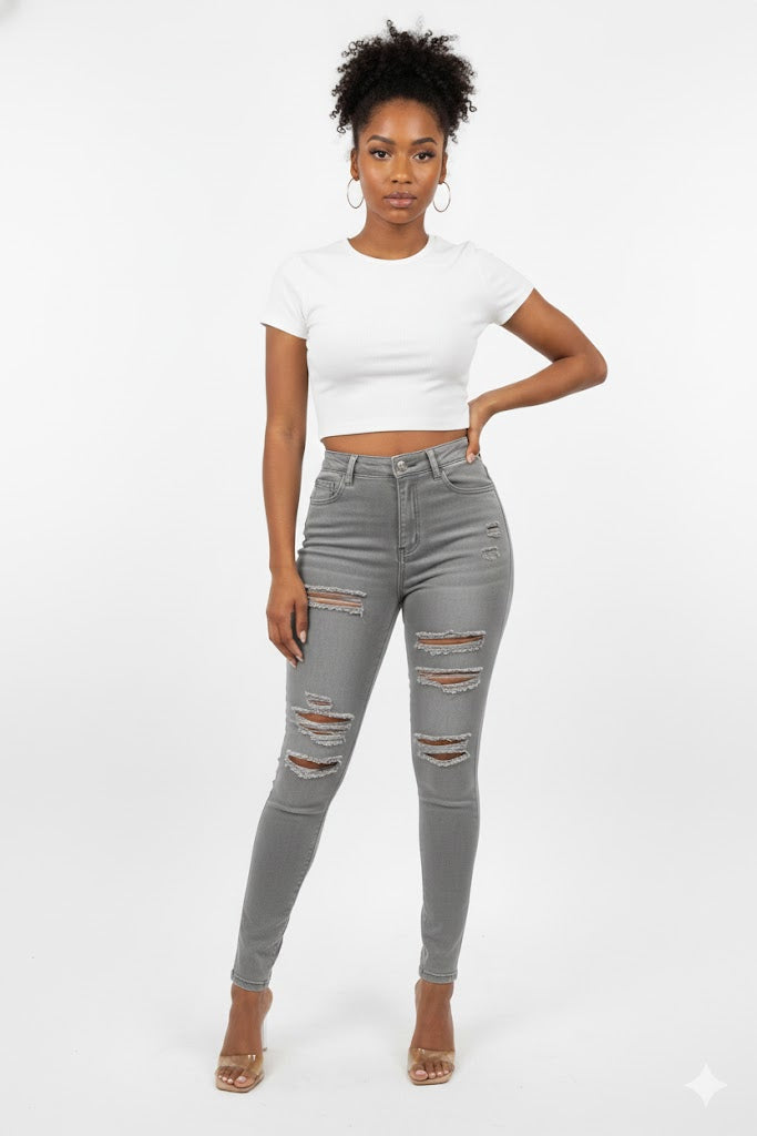 DODO Colorful Super Stretch High Waist Ripped Skinny Pants - Plus
