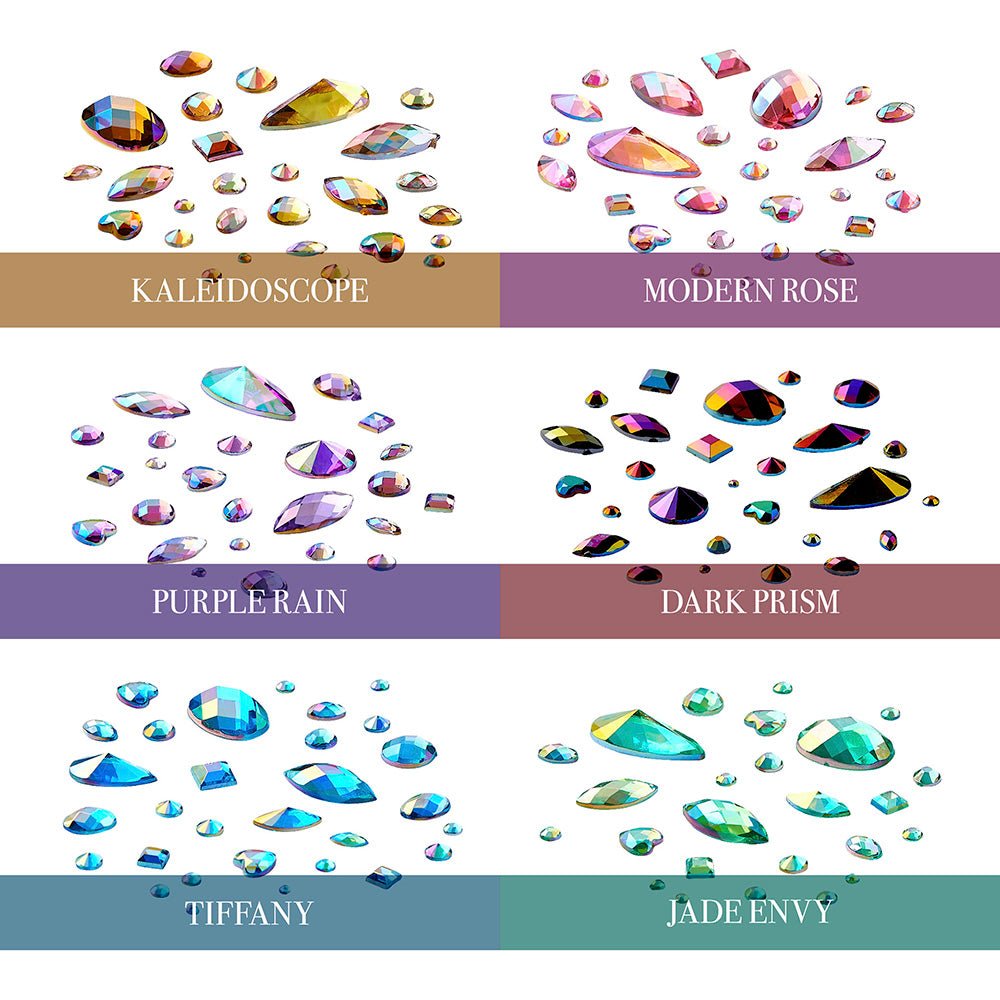 GOLD FINGER Multishape AB Rhinestones – 6 New Glue - On Styles! (Kaleidoscope, Modern Rose, Purple Rain) - Beauty Exchange Beauty Supply