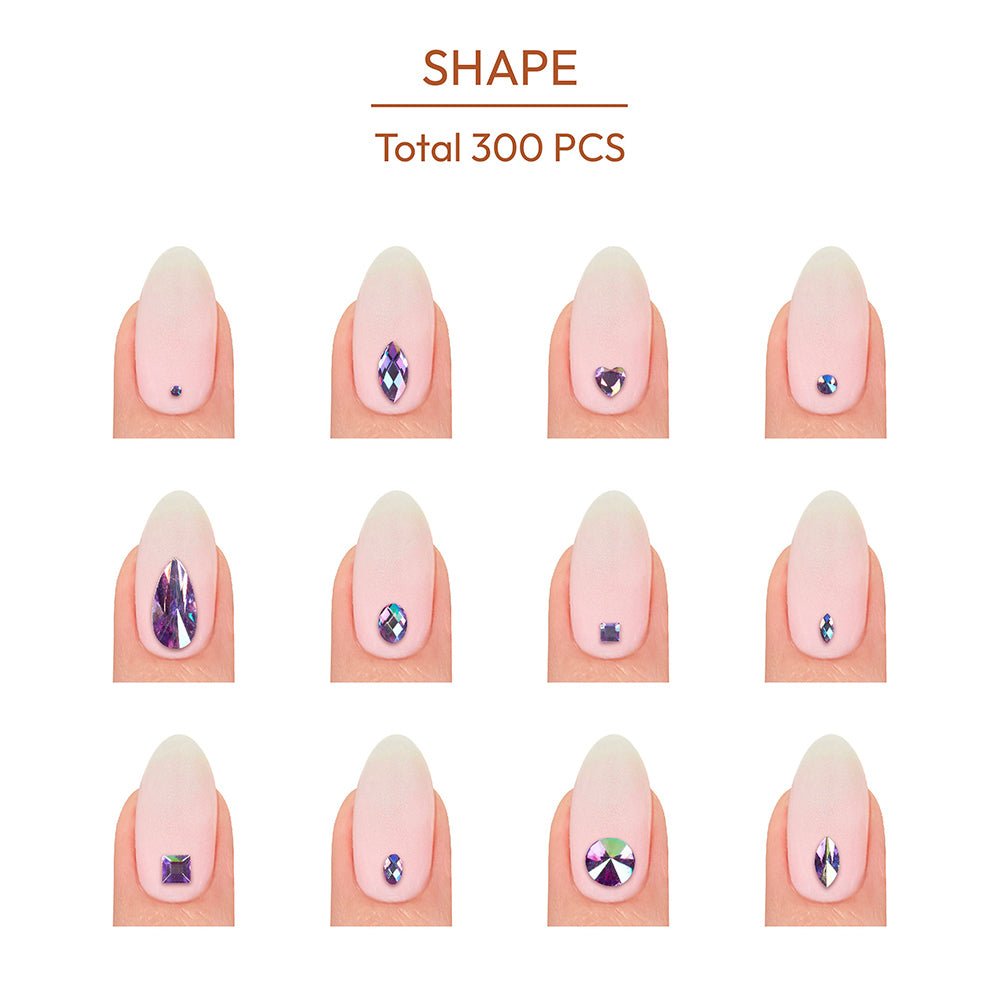 GOLD FINGER Multishape AB Rhinestones – 6 New Glue - On Styles! (Kaleidoscope, Modern Rose, Purple Rain) - Beauty Exchange Beauty Supply