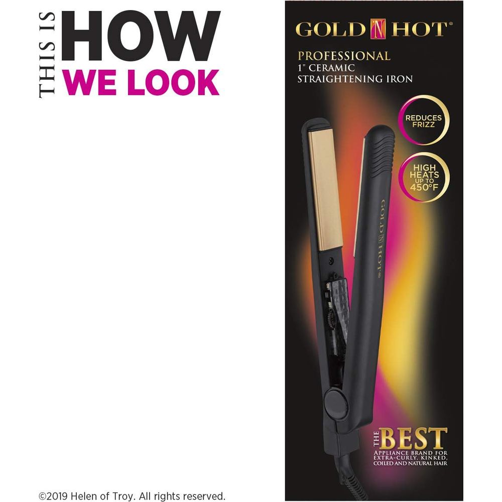 Gold N Hot Professional 1" Ceramic Tourmaline Straightening Iron – Smooth, Frizz - Free Styling with Even Heat - Beauty Exchange Beauty Supply