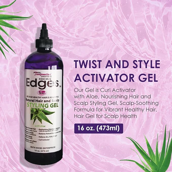 Hicks Edges Curl Activator & Styling Gel – Definer Twist, Dry & Release with Aloe (16oz) - Beauty Exchange Beauty Supply