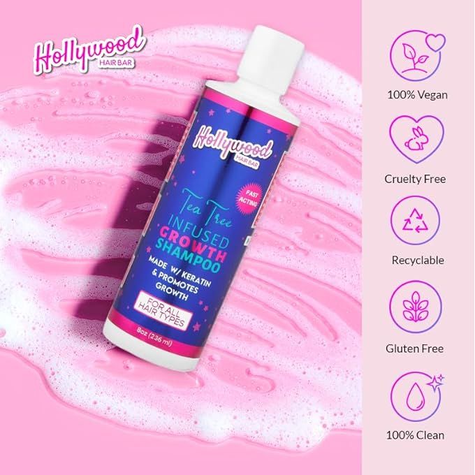 Hollywood Hair Bar Growth Duo โ 2 Variants - Shampoo & Conditioner - Infused with Purified Water, Tea Tree & Keratin | Vegan & Cruelty - Free (8 oz each) - Beauty Exchange Beauty Supply