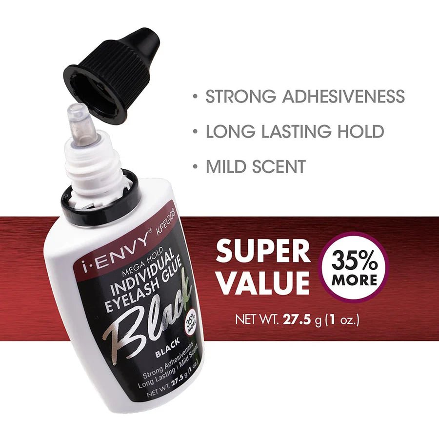 i - Envy by KISS Mega Hold False Eyelash Adhesive – Black & Clear | Strong, Long - Lasting Hold for Individual & Cluster Lashes | 27.5g - Beauty Exchange Beauty Supply