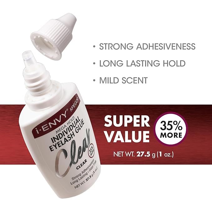 i - Envy by KISS Mega Hold False Eyelash Adhesive – Black & Clear | Strong, Long - Lasting Hold for Individual & Cluster Lashes | 27.5g - Beauty Exchange Beauty Supply