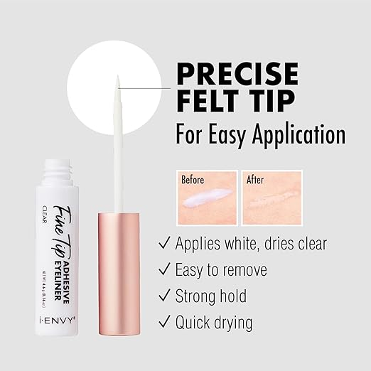 IENVY by KISS 2 - in - 1 Brush - On Eyeliner Lash Glue | Felt Tip Precision | 01 Black & 02 Clear | Line It, Lash It, Lock It - Beauty Exchange Beauty Supply