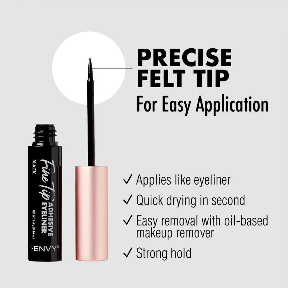 IENVY by KISS 2 - in - 1 Brush - On Eyeliner Lash Glue | Felt Tip Precision | 01 Black & 02 Clear | Line It, Lash It, Lock It - Beauty Exchange Beauty Supply