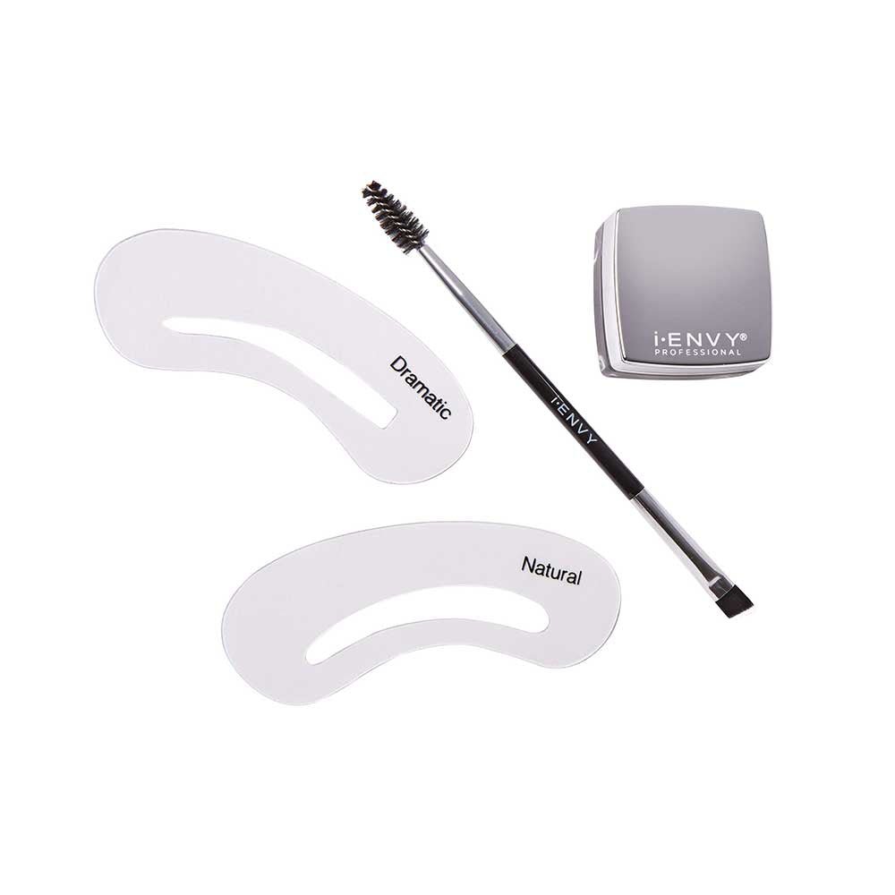 IENVY by KISS All - in - One Brow Pomade + Bonus Duo Brow Brush & Stencils | 5g | Shades: 01 Dark Brown, 02 Chocolate - Beauty Exchange Beauty Supply