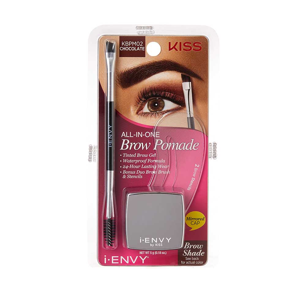 IENVY by KISS All - in - One Brow Pomade + Bonus Duo Brow Brush & Stencils | 5g | Shades: 01 Dark Brown, 02 Chocolate - Beauty Exchange Beauty Supply