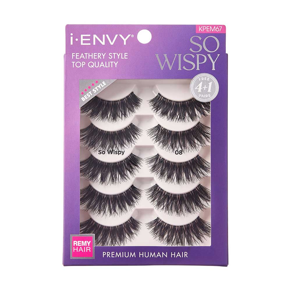 IENVY by KISS So Wispy Premium Human Hair Lash Multi Pack – 4 Pairs + 1 Free | Available in Style 60 (#03), Style 65 (#06), & Style 67 (#08) - Beauty Exchange Beauty Supply