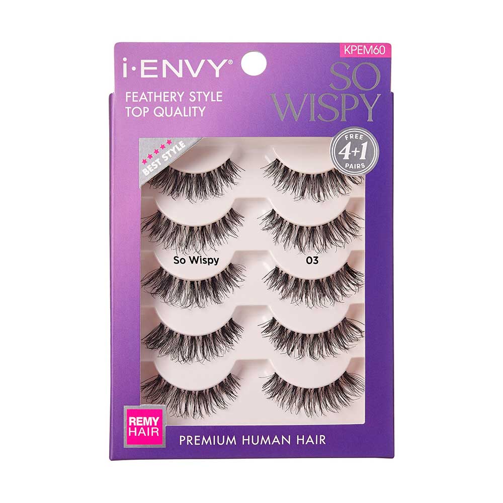 IENVY by KISS So Wispy Premium Human Hair Lash Multi Pack – 4 Pairs + 1 Free | Available in Style 60 (#03), Style 65 (#06), & Style 67 (#08) - Beauty Exchange Beauty Supply