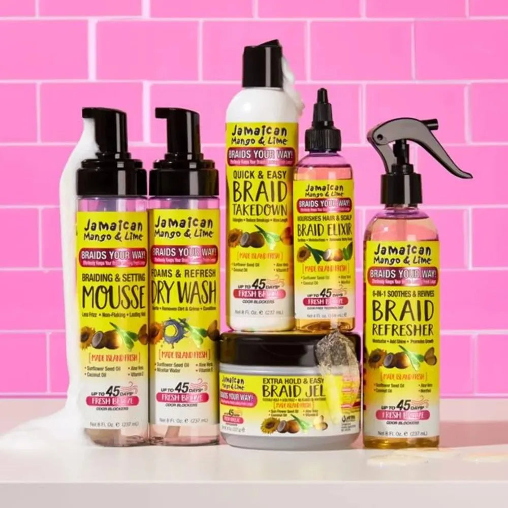 Jamaican - Mango and Lime Braids | Your Way Braiding and Setting Mousse | Less Frizz | Non Flaking | Lasting Hold | Sunflower Seed Oil | Aloe Vera | Coconut Oil | Vitamin E | 8Oz | - Beauty Exchange Beauty Supply