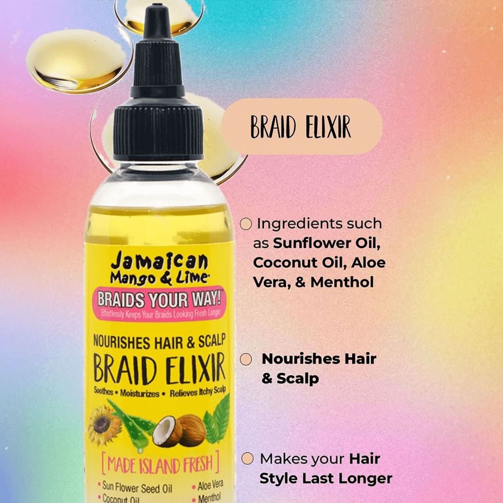 Jamaican - Mango & Lime | Braid Elixir| Anti - Frizz Treatment | Soothes | Moisturizes | Relieves Itchy Scalp | Sunflower Seed Oil | Aloe Vera | Coconut | Menthol | 4Oz | - Beauty Exchange Beauty Supply