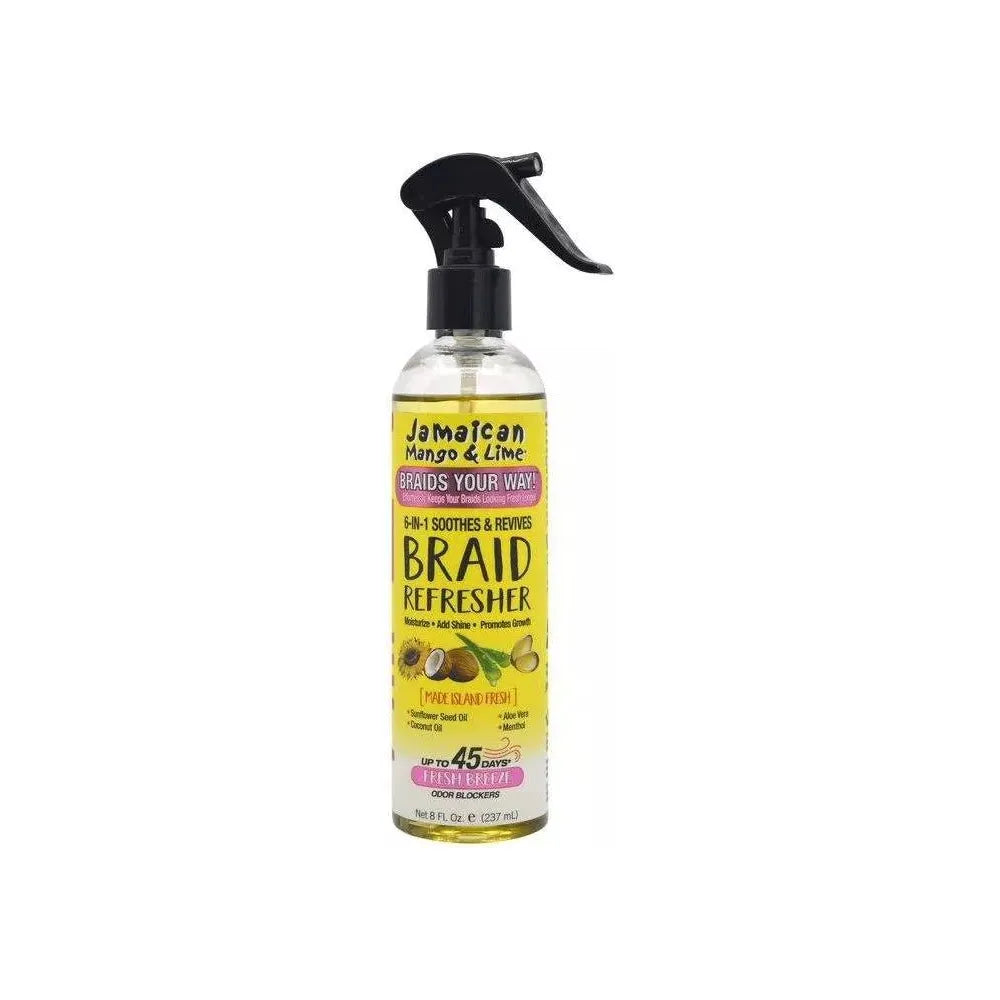 Jamaican - Mango & Lime | Braid Your Way | 6 - in - 1 Spray Soothes & Revives | Braid Refresher | Moisturizes | Adds Shine | Refreshes & Revives | Sunflower Seed Oil | Aloe Vera | Coconut Oil | Menthol | Female | 8Oz | - Beauty Exchange Beauty Supply