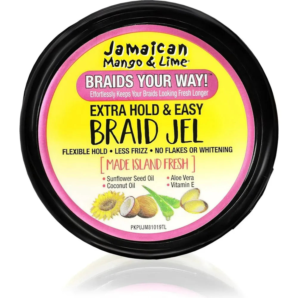 Jamaican - Mango & Lime | Braid Your Way - Braid Jel | Extra Hold & Easy | Flexible Hold | Less Frizz | No Flakes | SunFlower Seed Oil | Aloe Vera | Coconut Oil | Vitamin E | 8Oz | - Beauty Exchange Beauty Supply