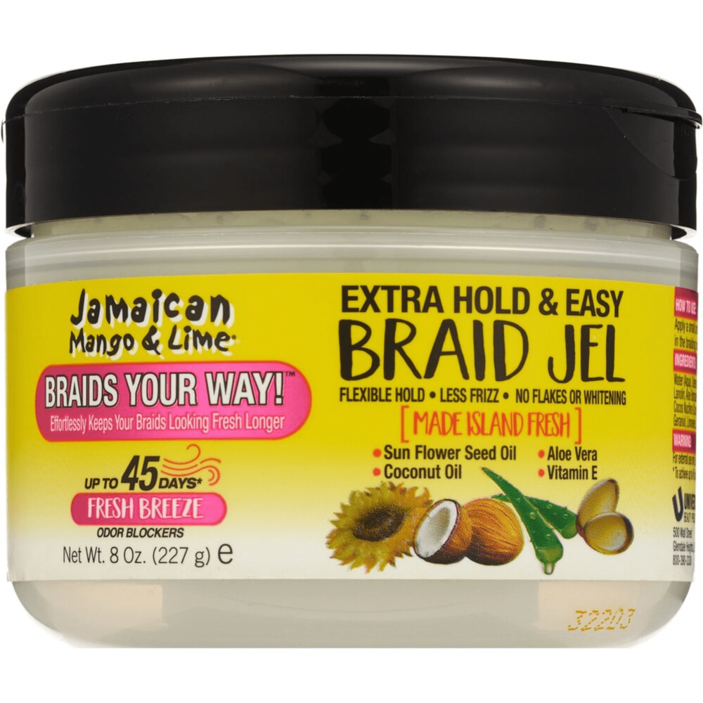 Jamaican - Mango & Lime | Braid Your Way - Braid Jel | Extra Hold & Easy | Flexible Hold | Less Frizz | No Flakes | SunFlower Seed Oil | Aloe Vera | Coconut Oil | Vitamin E | 8Oz | - Beauty Exchange Beauty Supply