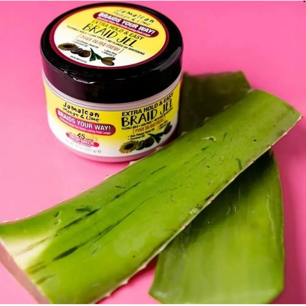 Jamaican - Mango & Lime | Braid Your Way - Braid Jel | Extra Hold & Easy | Flexible Hold | Less Frizz | No Flakes | SunFlower Seed Oil | Aloe Vera | Coconut Oil | Vitamin E | 8Oz | - Beauty Exchange Beauty Supply