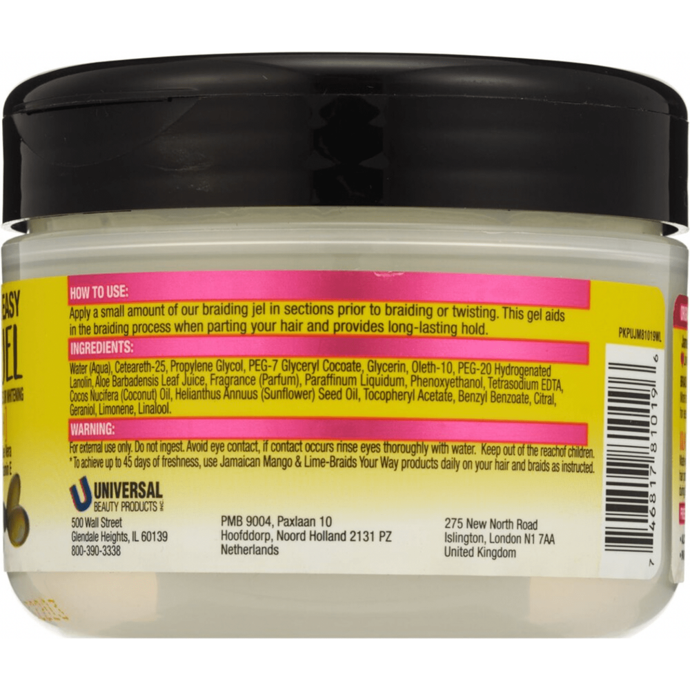 Jamaican - Mango & Lime | Braid Your Way - Braid Jel | Extra Hold & Easy | Flexible Hold | Less Frizz | No Flakes | SunFlower Seed Oil | Aloe Vera | Coconut Oil | Vitamin E | 8Oz | - Beauty Exchange Beauty Supply