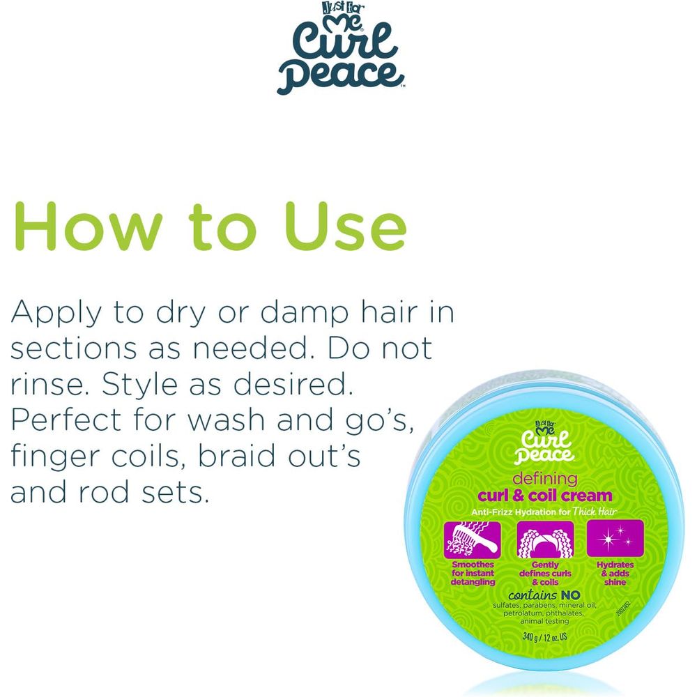Just For Me Curl Peace Defining Curl & Coil Cream – Flaxseed, Avocado & Castor Oil (12 oz) - Beauty Exchange Beauty Supply