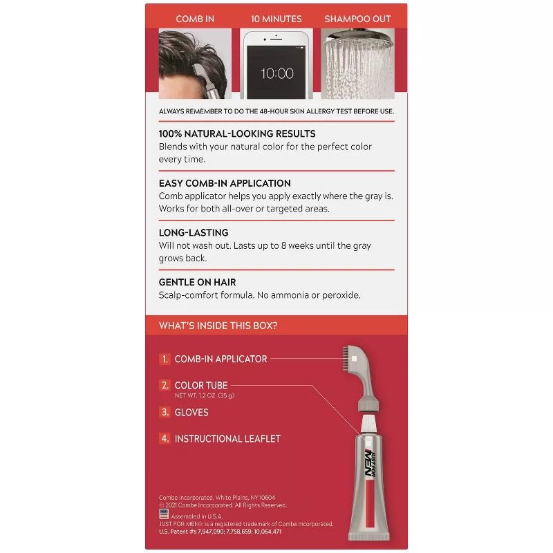 Just For Men Easy Comb - In Hair Color for Men with Applicator – Gray Coverage (A50 Darkest Brown, A55 Real Black, A60 Jet Black) - Beauty Exchange Beauty Supply