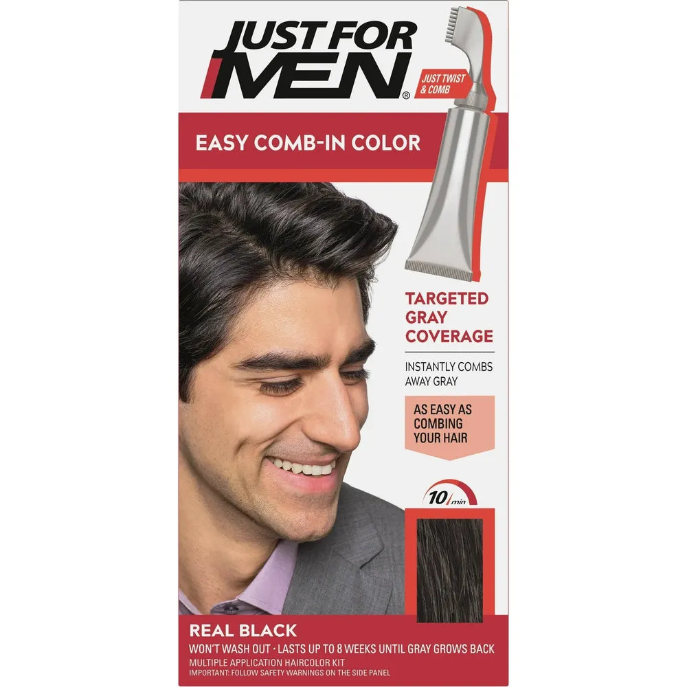 Just For Men Easy Comb - In Hair Color for Men with Applicator – Gray Coverage (A50 Darkest Brown, A55 Real Black, A60 Jet Black) - Beauty Exchange Beauty Supply