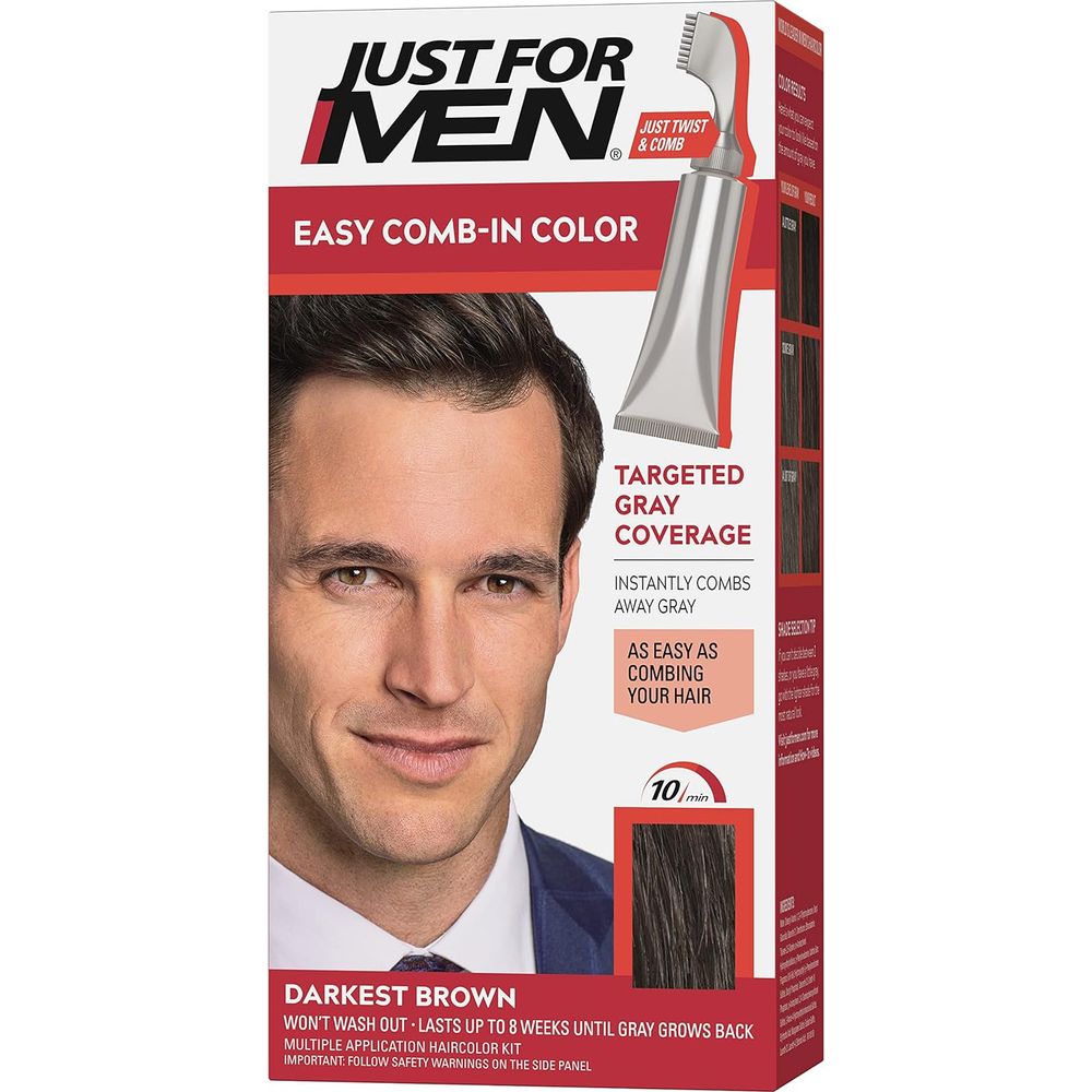 Just For Men Easy Comb - In Hair Color for Men with Applicator – Gray Coverage (A50 Darkest Brown, A55 Real Black, A60 Jet Black) - Beauty Exchange Beauty Supply