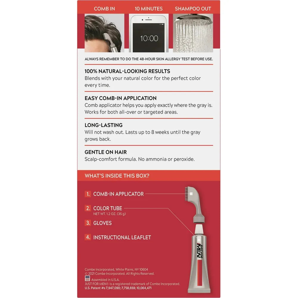 Just For Men Easy Comb - In Hair Color for Men with Applicator – Gray Coverage (A50 Darkest Brown, A55 Real Black, A60 Jet Black) - Beauty Exchange Beauty Supply