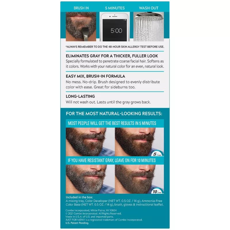Just For Men Mustache & Beard Hair Color – Gray Hair Coverage with Brush (Real Black / Jet Black) - Beauty Exchange Beauty Supply
