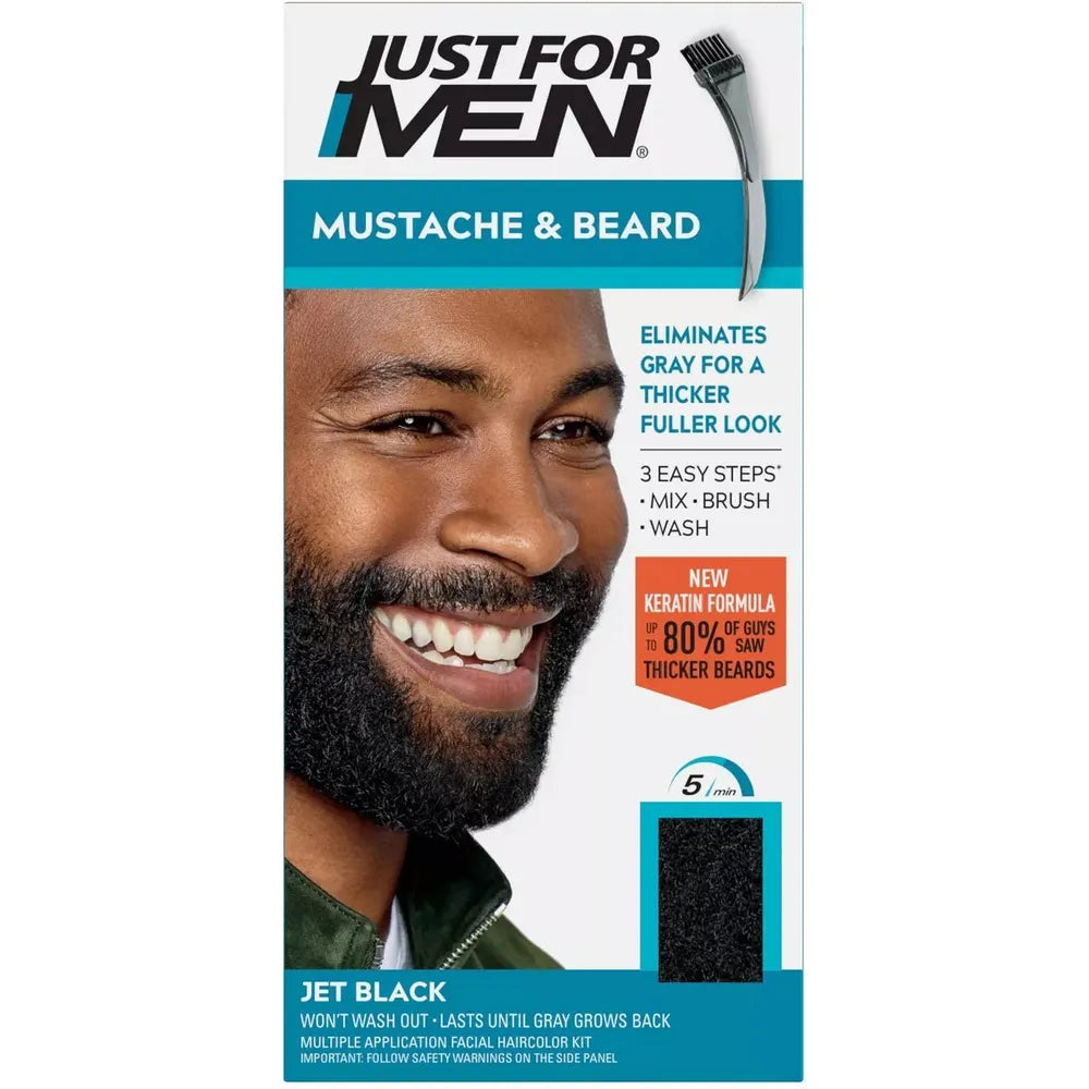 Just For Men Mustache & Beard Hair Color – Gray Hair Coverage with Brush (Real Black / Jet Black) - Beauty Exchange Beauty Supply