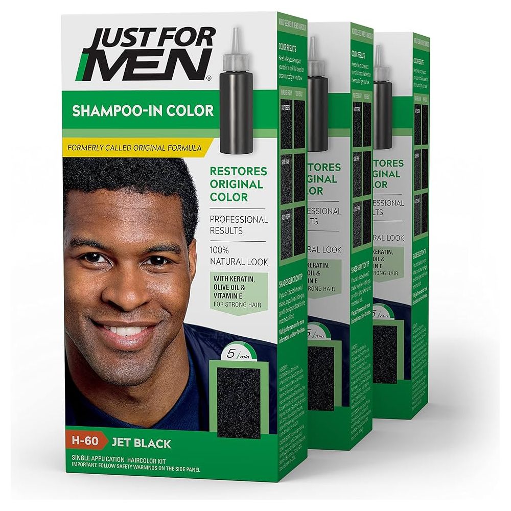 Just For Men Shampoo - In Color – Gray Hair Coverage for Men (H55 Real Black, H60 Jet Black, H50 Darkest Brown, H50A Darkest Brown Black) - Beauty Exchange Beauty Supply