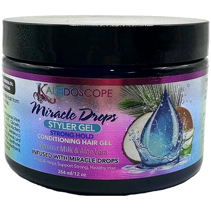 Kaleidoscope Miracle Drops - Styling Gel | Strong Hold | Conditioning Hair Gel | Coconut Milk | Aloe Vera | Castor Seed Oil | 12Oz | - Beauty Exchange Beauty Supply