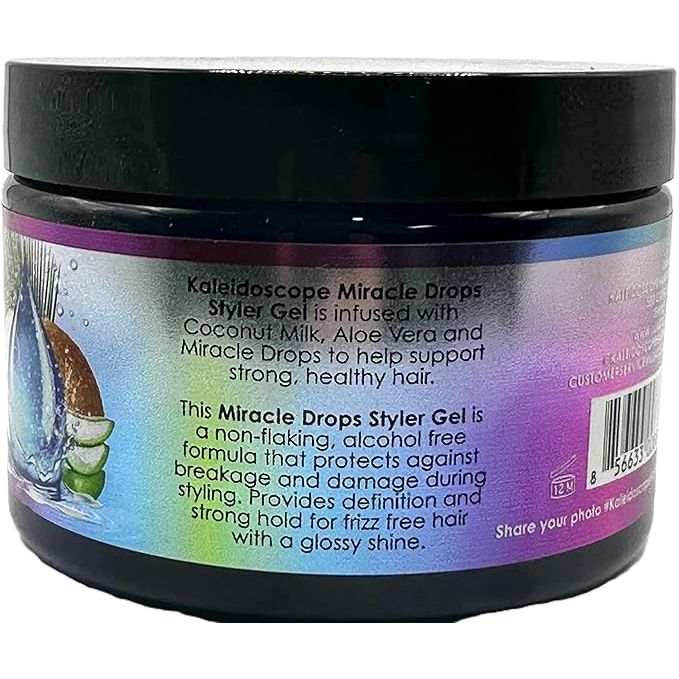 Kaleidoscope Miracle Drops - Styling Gel | Strong Hold | Conditioning Hair Gel | Coconut Milk | Aloe Vera | Castor Seed Oil | 12Oz | - Beauty Exchange Beauty Supply