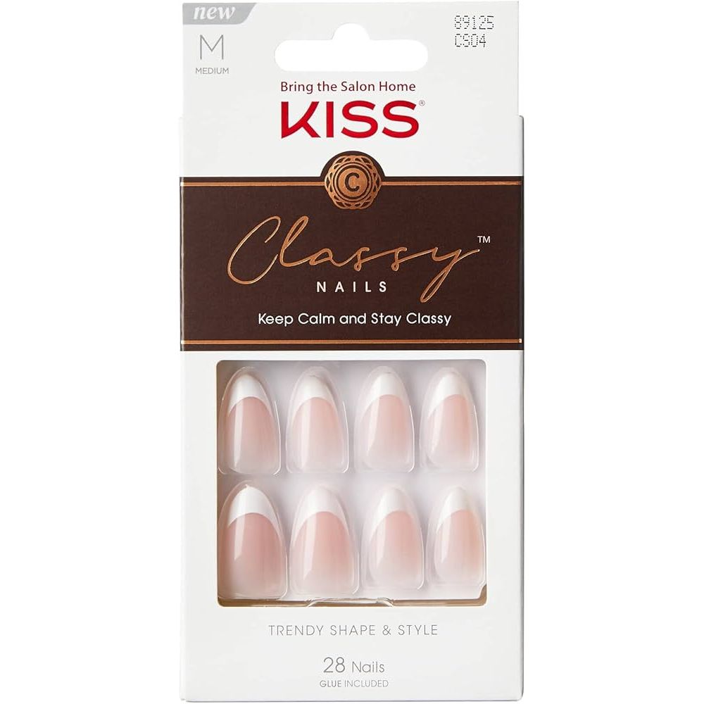 KISS Classy Press - On Nails – Players, White, Short Oval Shape – Includes Glue, Manicure Stick, & Mini File – Available in Shades (04, 08, 09, 11) - Beauty Exchange Beauty Supply
