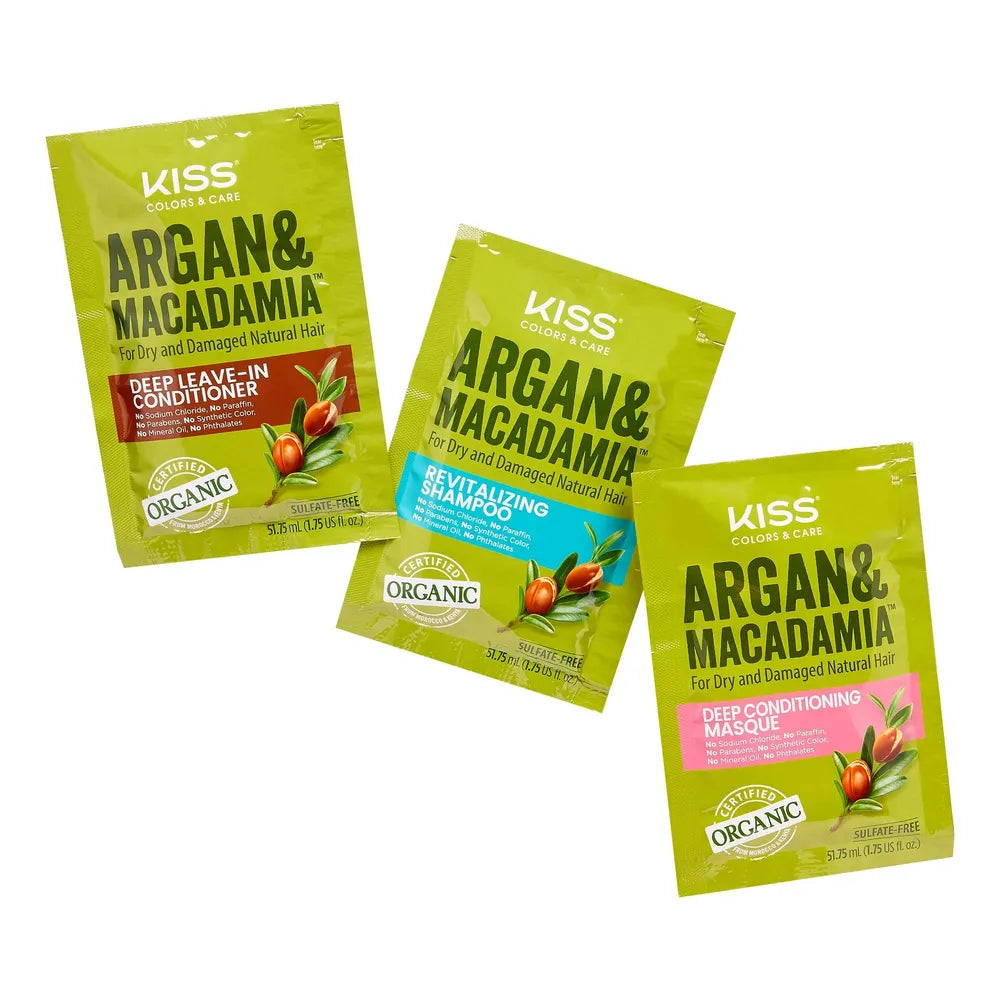 Kiss Colors & Care – Argan Macadamia Travel Sachets (50ml) - Beauty Exchange Beauty Supply
