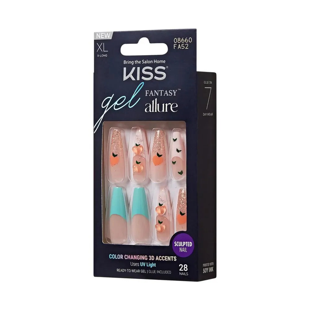 KISS False Nails Kit โ Gel Fantasy Allure, Ready - to - Wear Sculpted Nails, Long Almond Shape with 3D Accent โ FA Series (11, 12, 50, 51, 52) - Beauty Exchange Beauty Supply