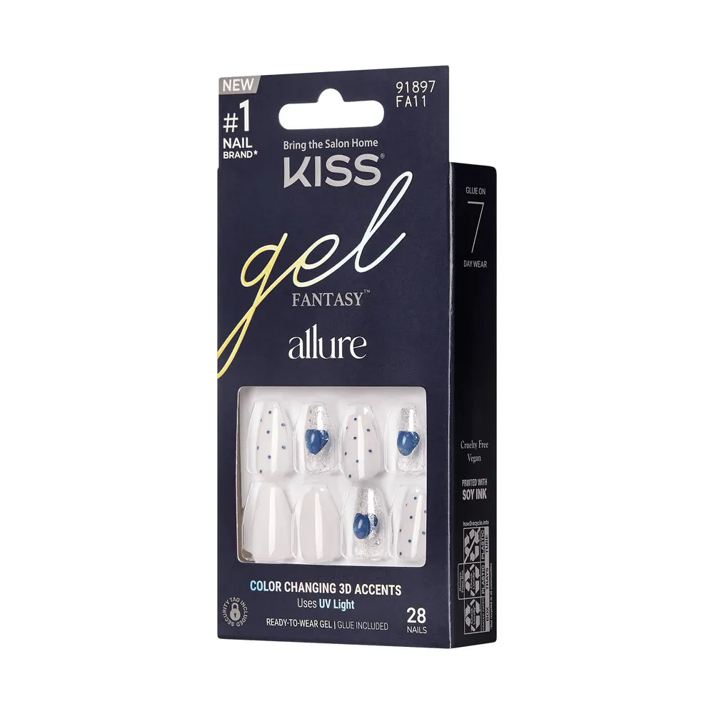 KISS False Nails Kit โ Gel Fantasy Allure, Ready - to - Wear Sculpted Nails, Long Almond Shape with 3D Accent โ FA Series (11, 12, 50, 51, 52) - Beauty Exchange Beauty Supply