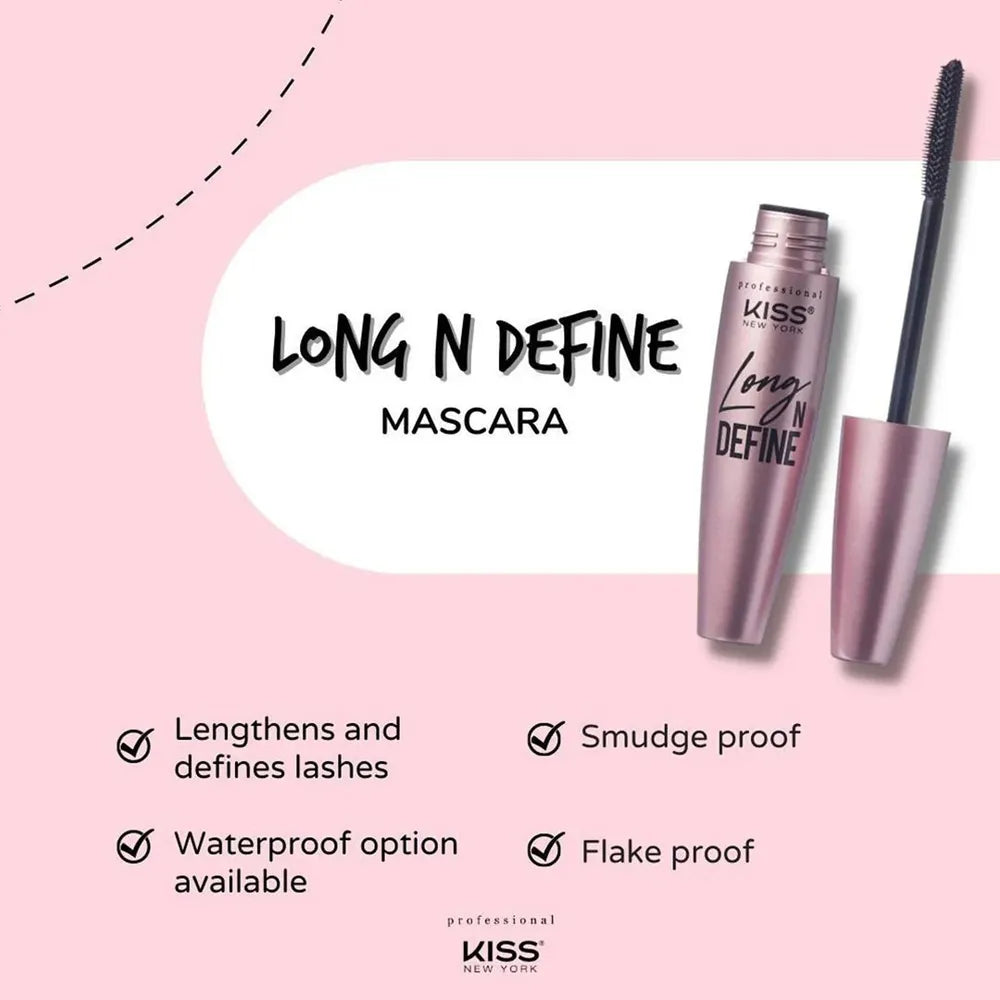 KISS NEW YORK PROFESSIONAL – Long ‘n Define Mascara | Length + Separation | 01 Washable & 02 Waterproof - Beauty Exchange Beauty Supply