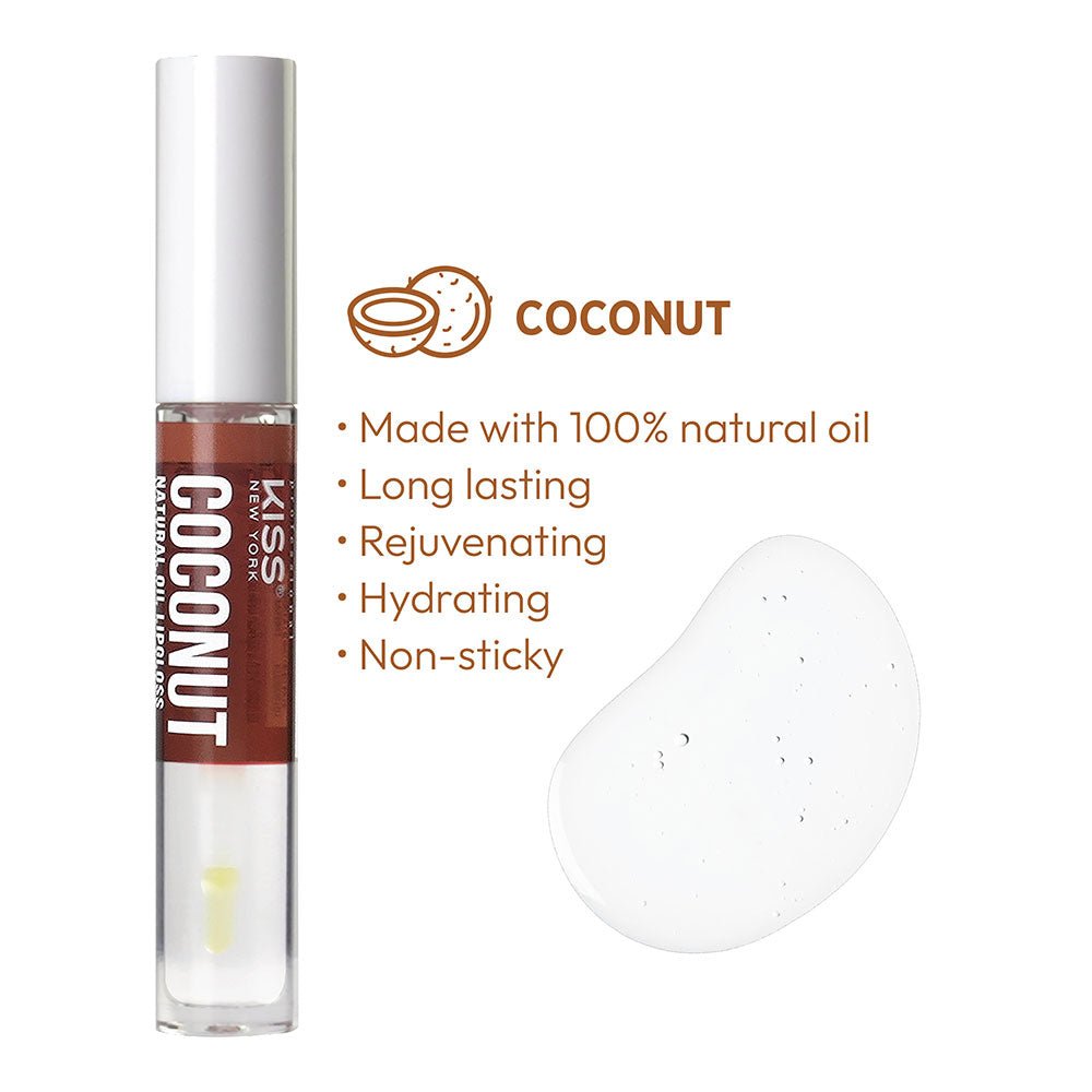 KISS NEW YORK PROFESSIONAL Natural Oil Lip Gloss โ Hydrating Shine Infused with Real Gold Flakes | 10 Variants - Beauty Exchange Beauty Supply