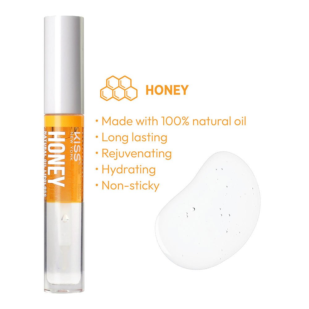 KISS NEW YORK PROFESSIONAL Natural Oil Lip Gloss โ Hydrating Shine Infused with Real Gold Flakes | 10 Variants - Beauty Exchange Beauty Supply