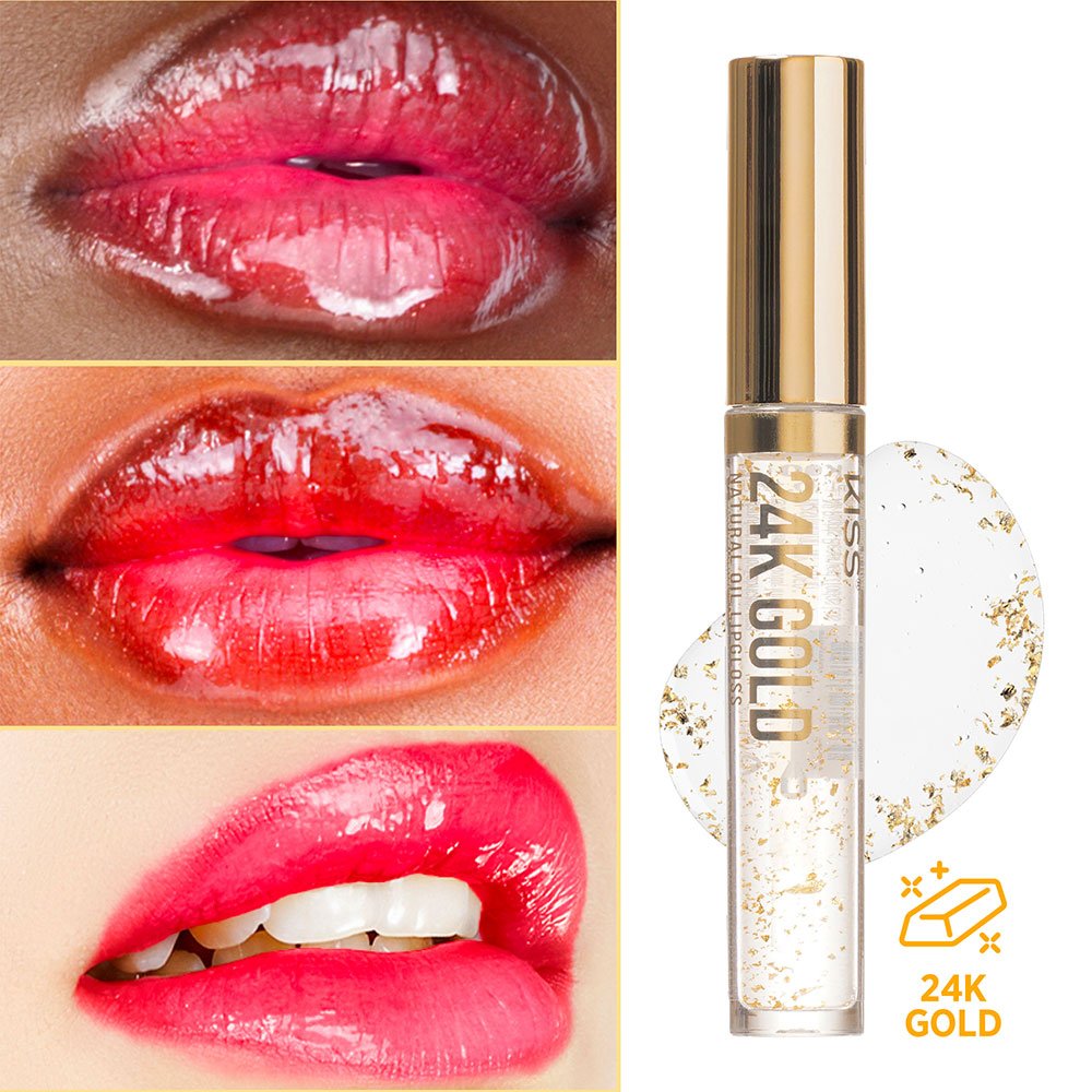 KISS NEW YORK PROFESSIONAL Natural Oil Lip Gloss โ Hydrating Shine Infused with Real Gold Flakes | 10 Variants - Beauty Exchange Beauty Supply