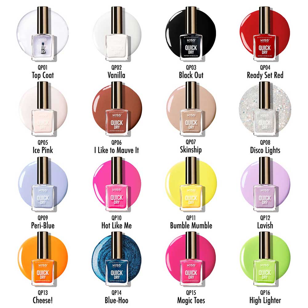 KISS NEW YORK PROFESSIONAL – Quick Dry Nail Polish | High Shine + 1 - Minute Dry Time | Shades 01–16 - Beauty Exchange Beauty Supply