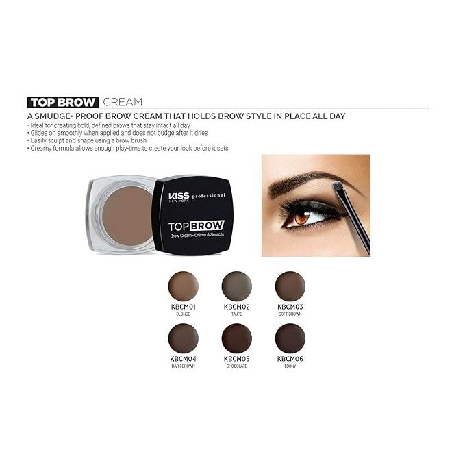 KISS NEW YORK PROFESSIONAL – Top Brow Eyebrow Cream | Sculpt + Define + All - Day Hold | Shades 01–06 - Beauty Exchange Beauty Supply