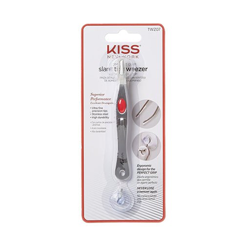 KISS NEW YORK Slant Tip Tweezer with Suction Cup โ Superior Performance & Hands - Free Storage - Beauty Exchange Beauty Supply