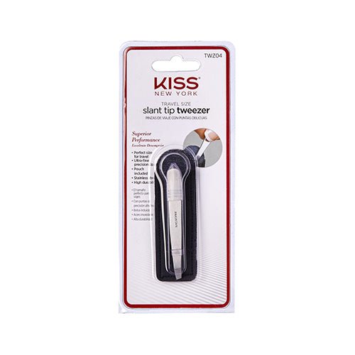 KISS NEW YORK Travel Size Slant Tip Tweezer with Pouch – Superior Performance On - the - Go Brow Tool - Beauty Exchange Beauty Supply