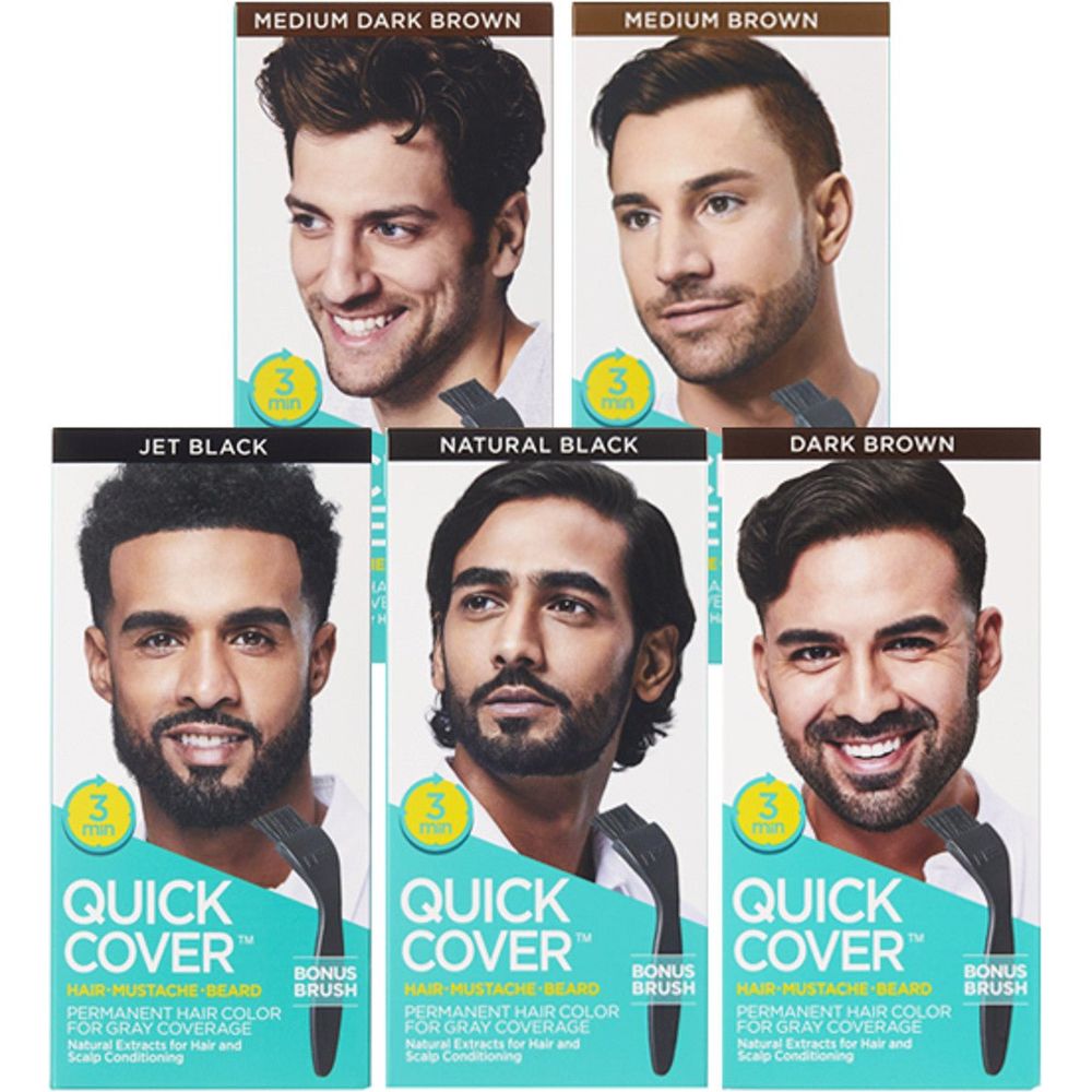 Kiss Quick Cover for Men – Permanent Hair, Beard & Mustache Color – Jet Black, Natural Black, Dark Brown, Medium Dark Brown, Medium Brown - Beauty Exchange Beauty Supply