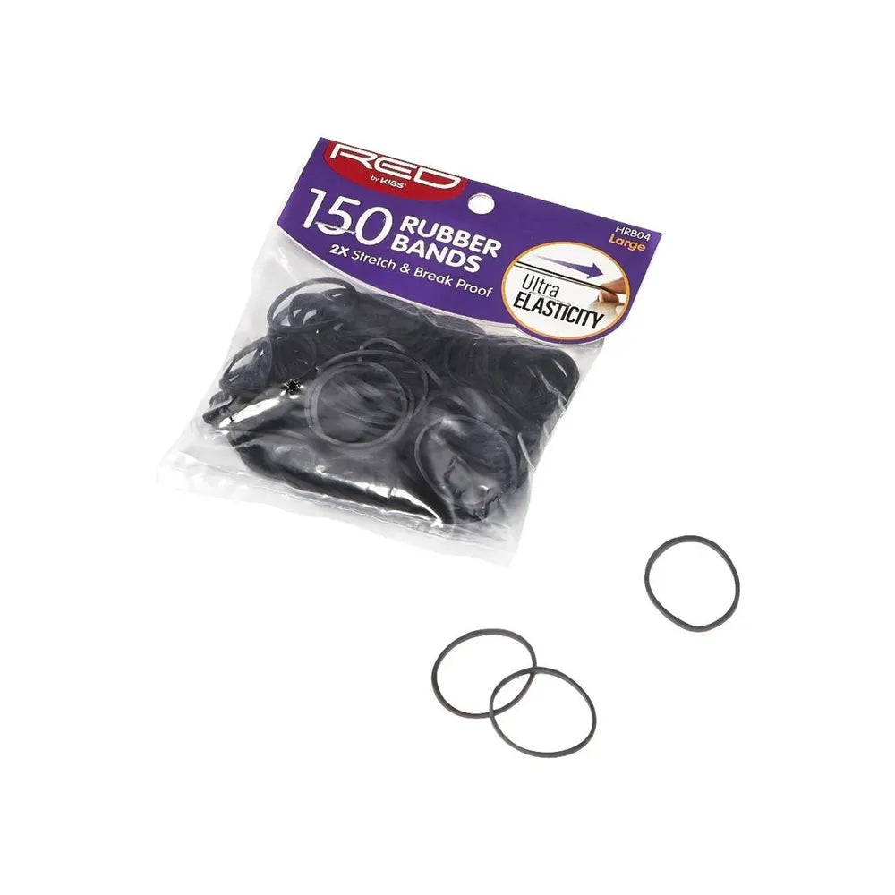 KISS Red Rubber Bands – Large Size, 150 Pcs, No - Snag Hair Elastics - Beauty Exchange Beauty Supply