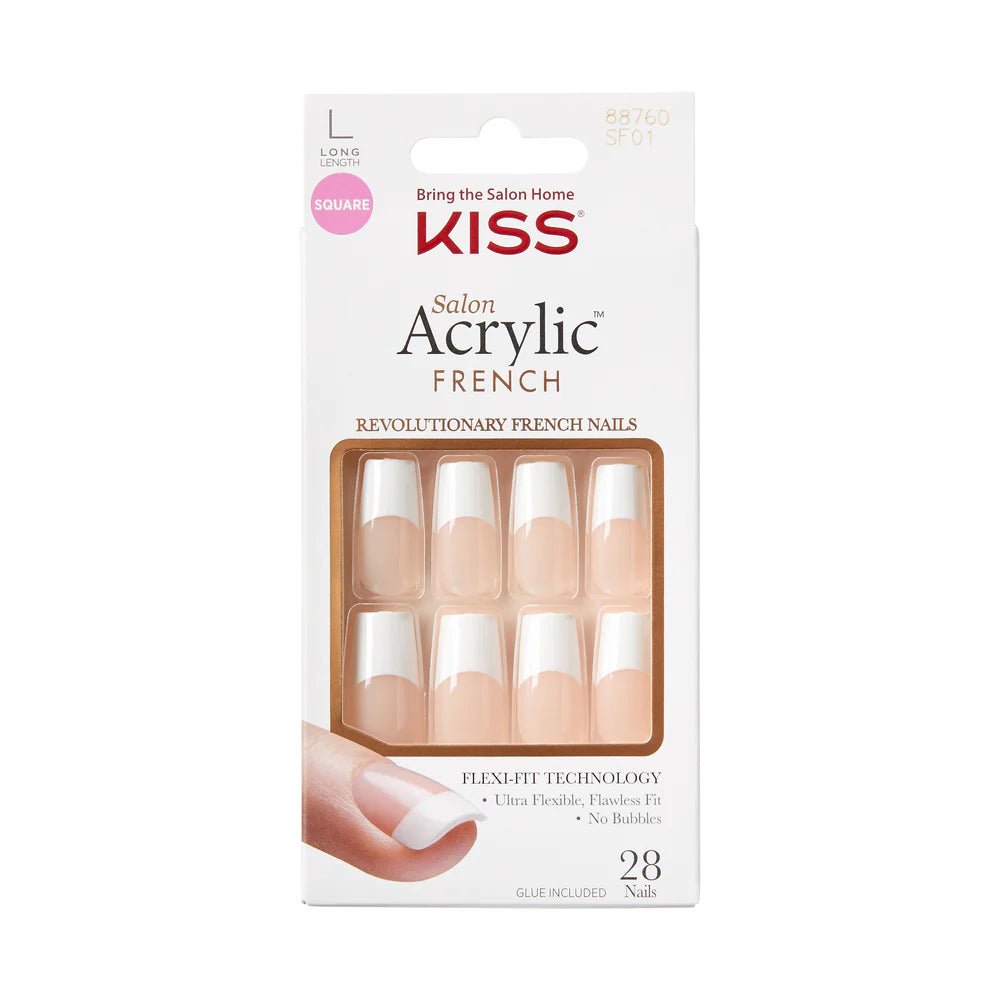 KISS Salon Acrylic French Nude Nails – 28 Ready - to - Wear Nails with Glue (Styles 01, 02) - Beauty Exchange Beauty Supply